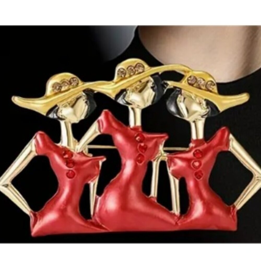 Fun and Sassy Gold Red and Black Enamel Fashion Ladies Brooch